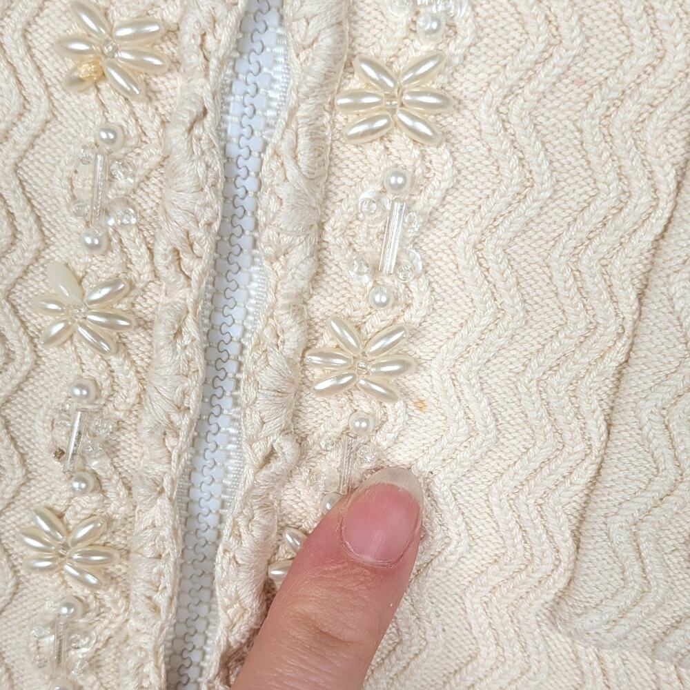 Vintage Arden B Silk Blend Zig Zag Knit Cardigan Large Y2K Beaded Lady Jacket - Picture 13 of 13